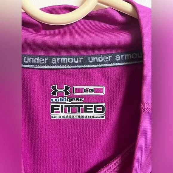 Under Armour UA ColdGear Pink Fitted Mock Compression Shirt Long Sleeve Sz L - Picture 2 of 7